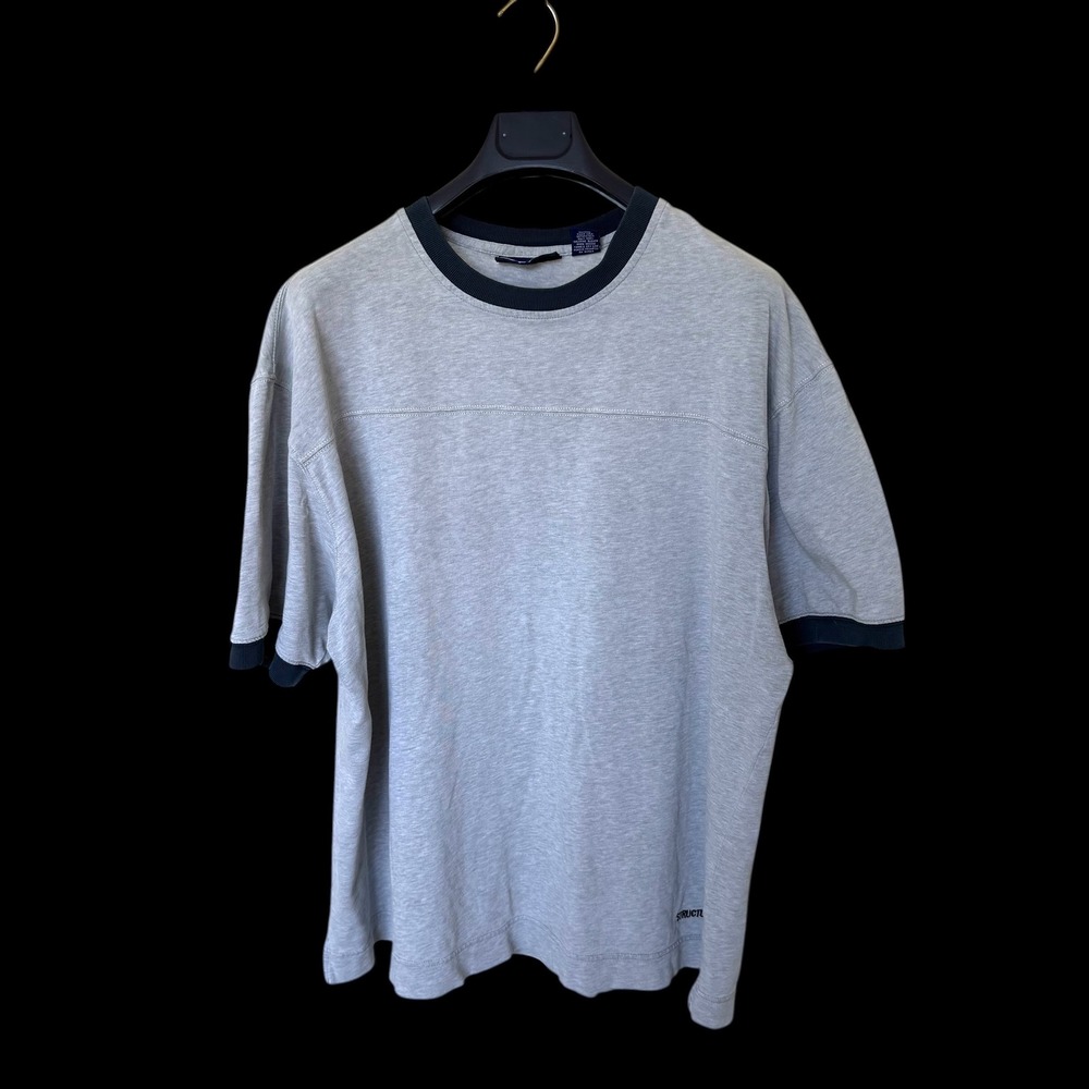 Vintage 90's Structure Ringer T-Shirt Heather Gray XL 100% Cotton‎ Y2K